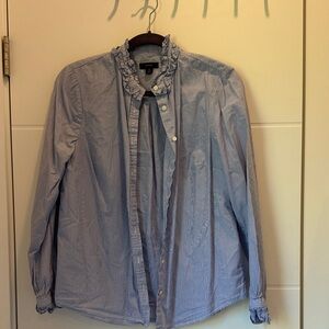 J crew Blue Ruffled Button-Up Shirt